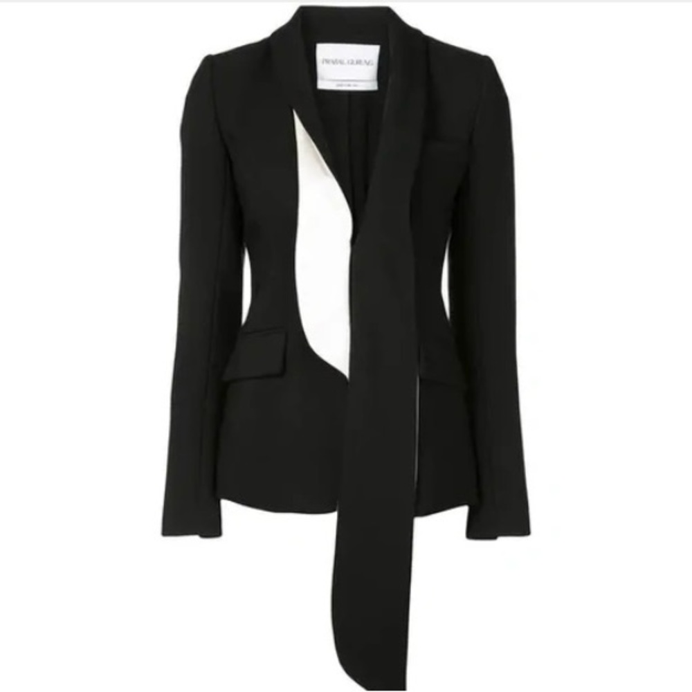 PRABAL GURUNG ASYMMETRIC LAPEL BLACK AND WHITE BLAZER IN Size 4.